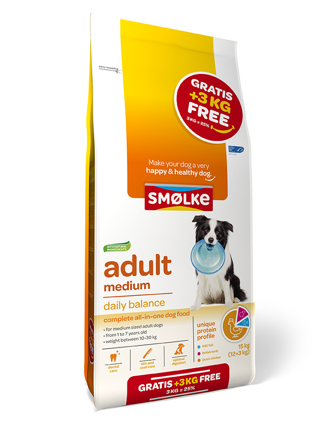 Smølke hondenvoer Adult Medium 12 + 3 kg